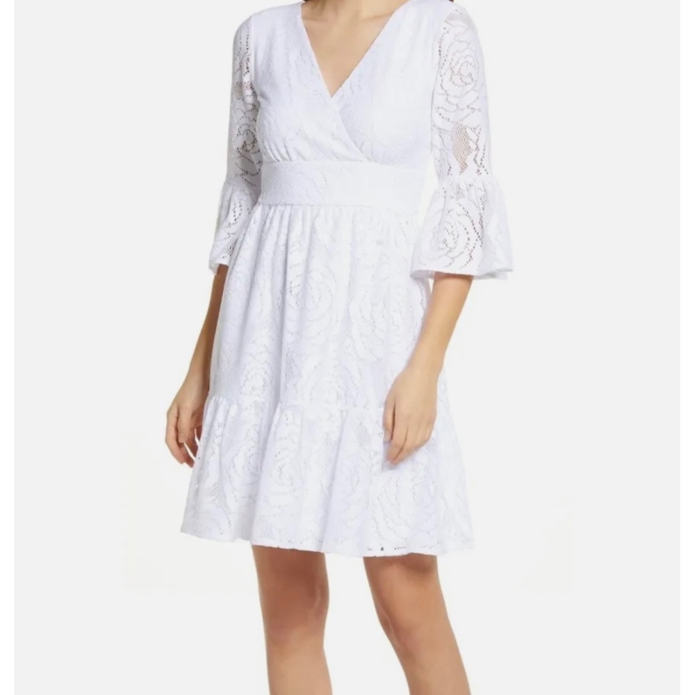 Lilly Pulitzer Cecilia White Floral Lace 3/4 Sleeve V-Neck
